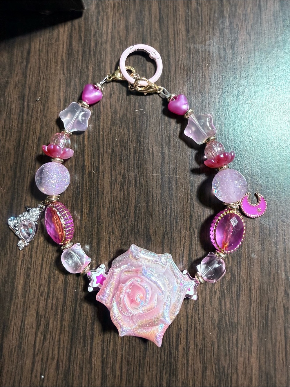 Pink Rose Statement Keychain or Back Pack clip - Women's Jewelry